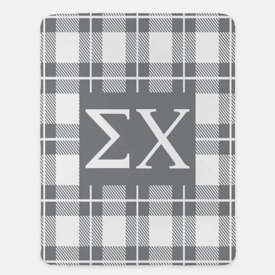 Sigma Chi XL 60x80 Sherpa Throw Blanket - Plaid Gray Throw Blankets