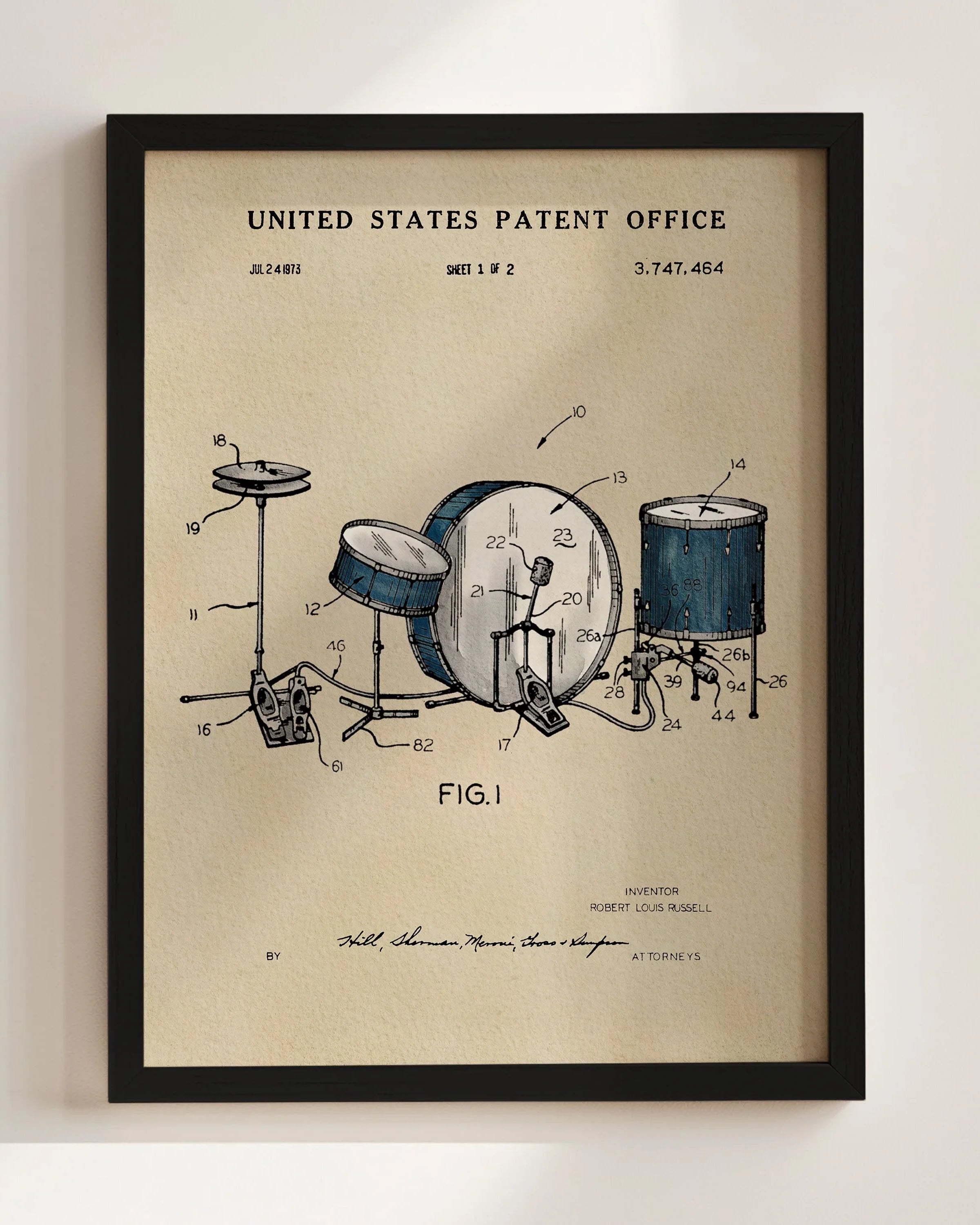 Drumset US Patent Art Print | Music Themed Dorm Decor | Wall Art
