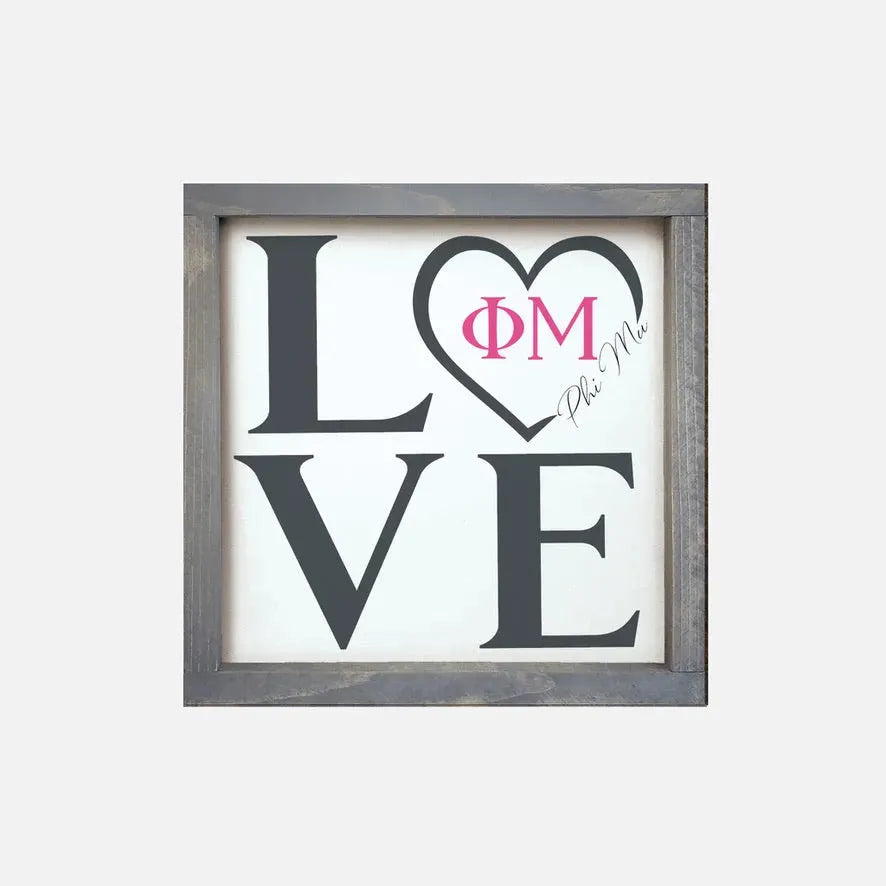Phi Mu 12x12 "LOVE" Framed Sign Weathered Gray Wall Art & Signs