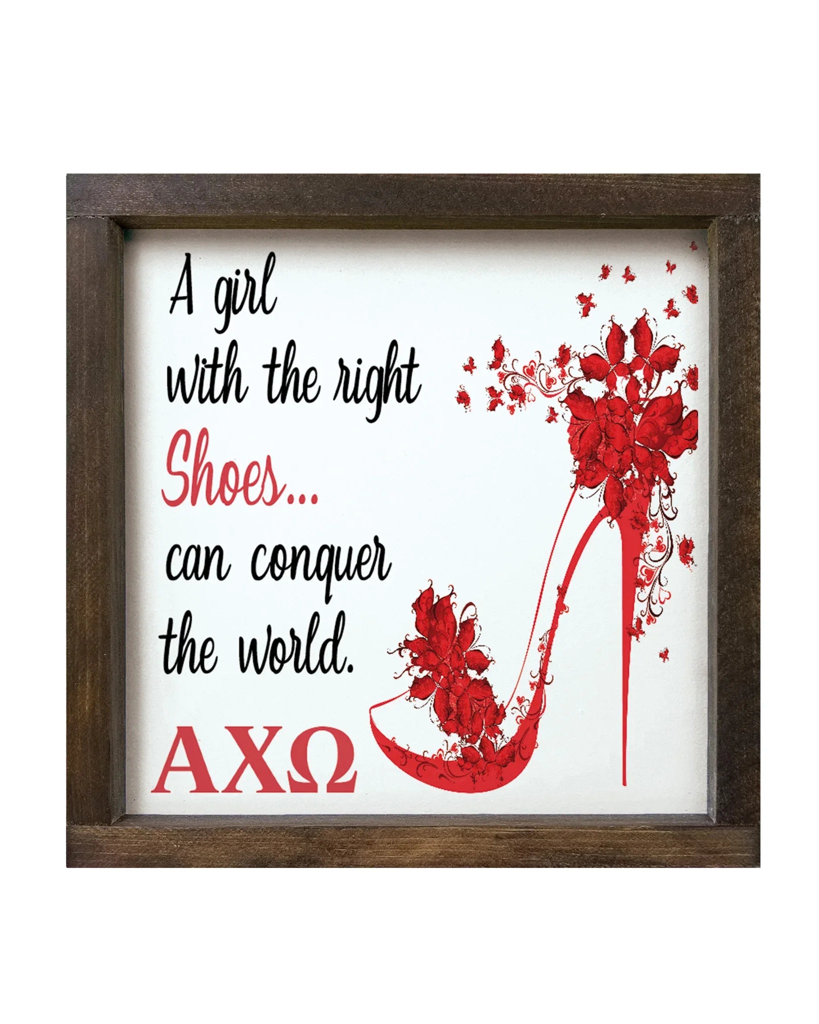 Alpha Chi Omega 12x12 Wood Framed Sign - The Right Shoes | Wall Art