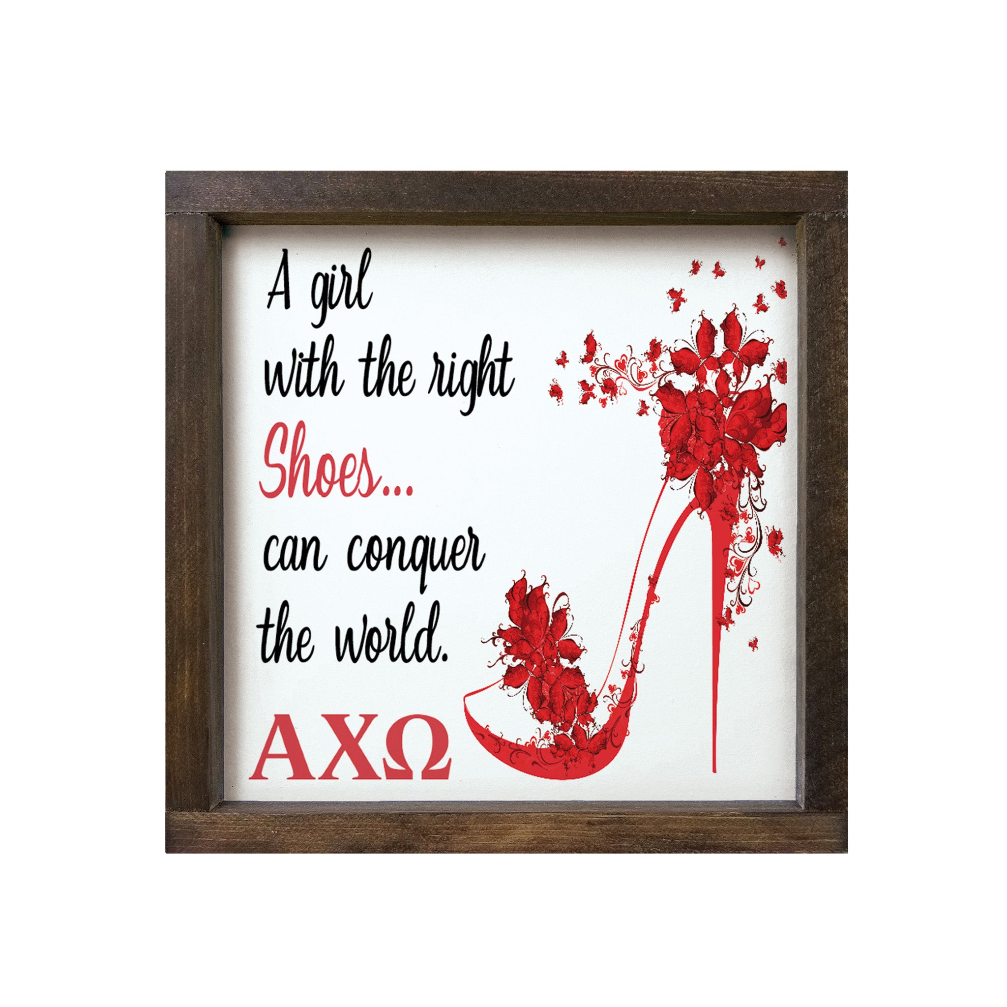 Alpha Chi Omega 12x12 Wood Framed Sign - The Right Shoes | Wall Art
