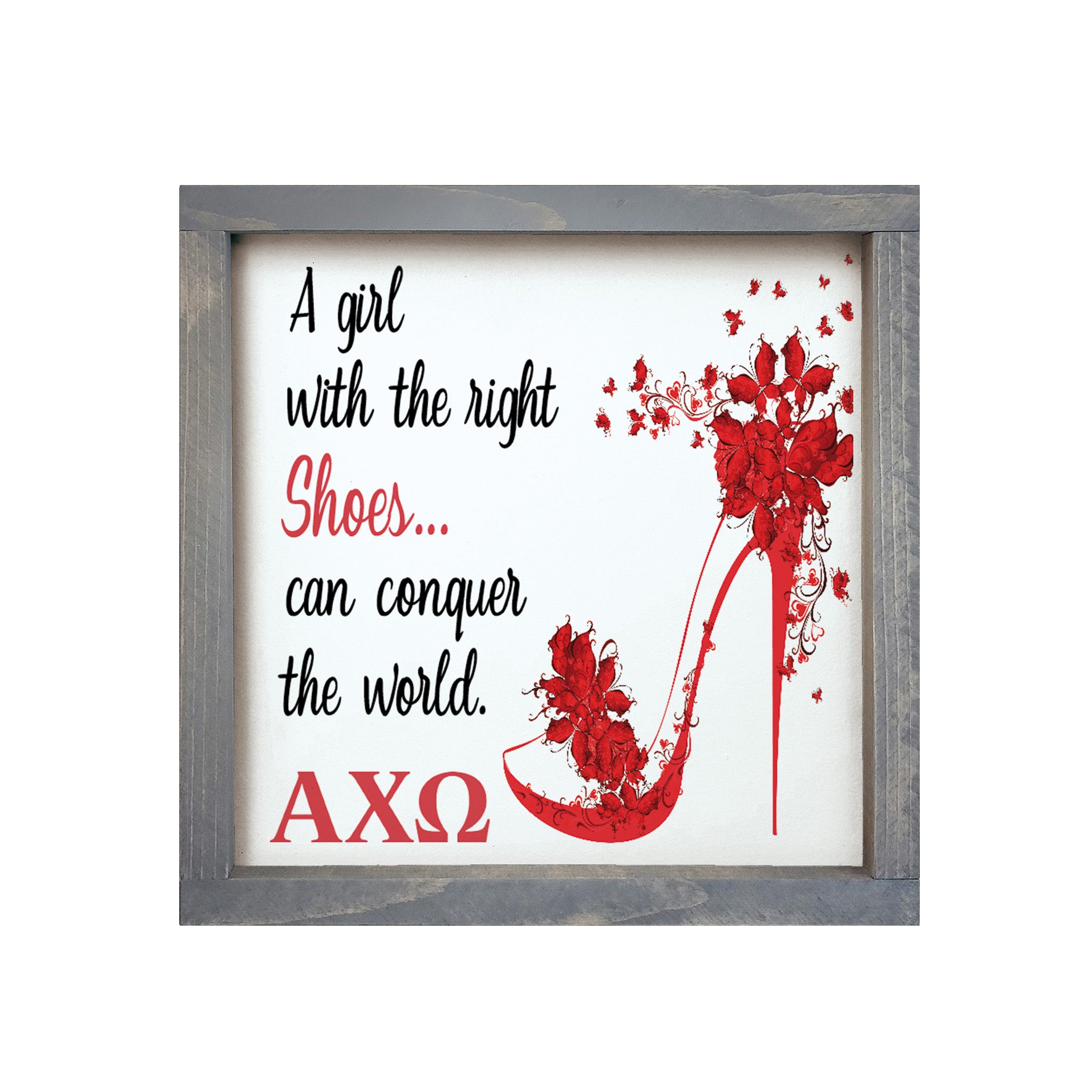 Alpha Chi Omega 12x12 Wood Framed Sign - The Right Shoes | Wall Art
