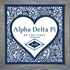 Alpha Delta Pi 12x12 Wood Framed Sign - Mandala Heart Weathered Gray Wall Art & Signs
