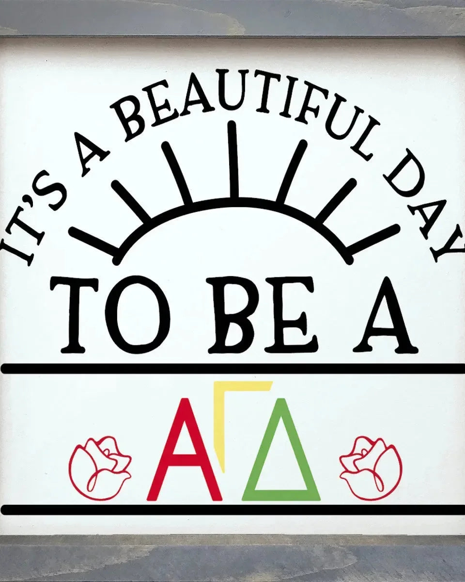 Alpha Gamma Delta 12x12 Wood Framed Sign - Beautiful Day Weathered Gray Wall Art & Signs