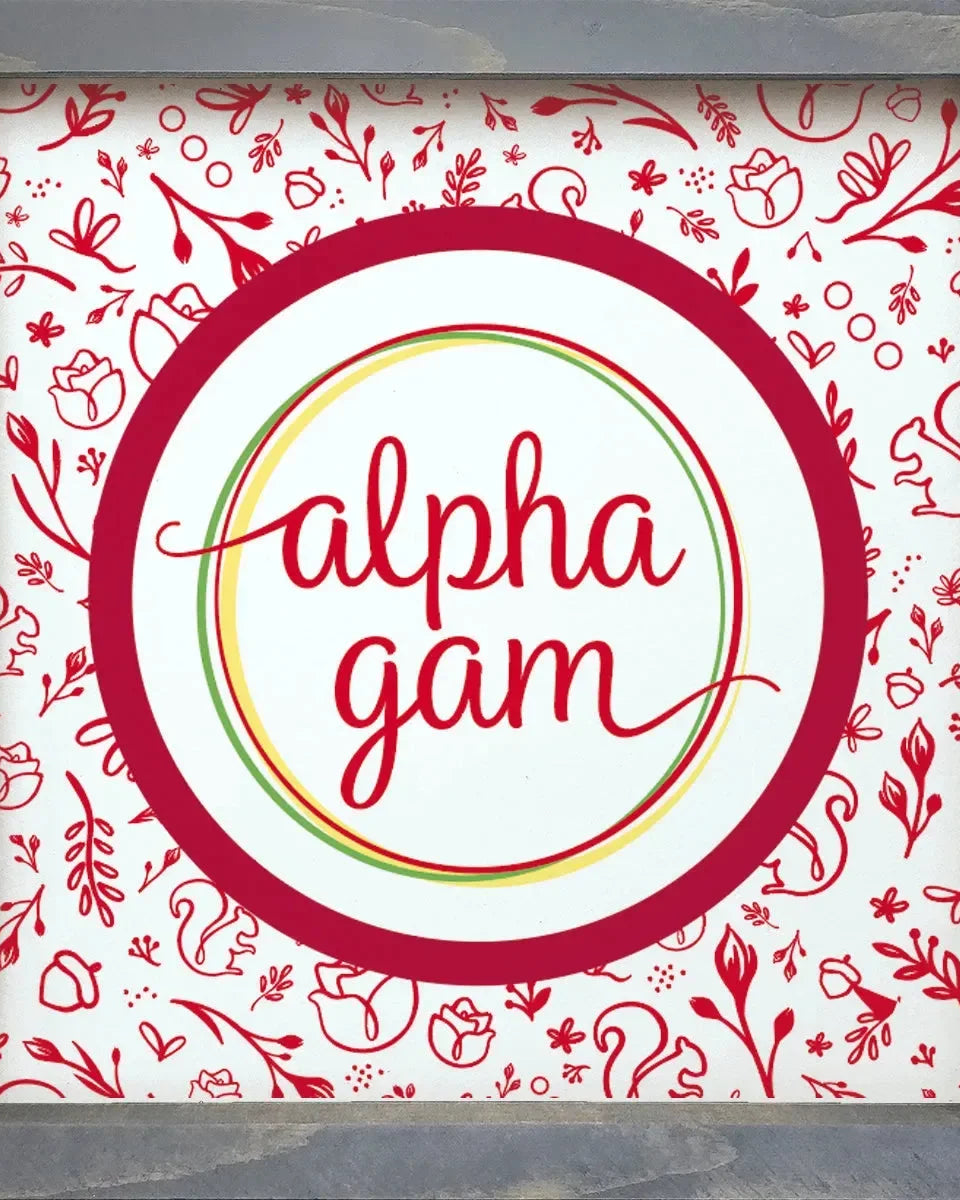Alpha Gam 12x12 Wood Framed Sign - Combo Pattern Weathered Gray Wall Art & Signs