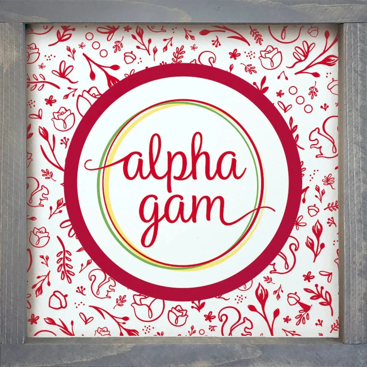Alpha Gam 12x12 Wood Framed Sign - Combo Pattern Weathered Gray Wall Art & Signs