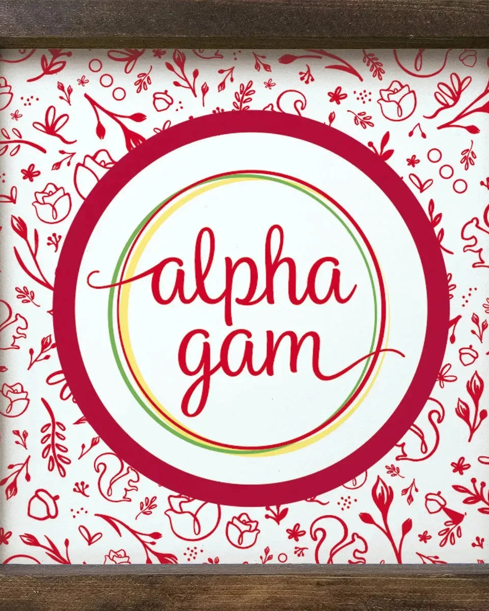 Alpha Gam 12x12 Wood Framed Sign - Combo Pattern Walnut Stain Wall Art & Signs