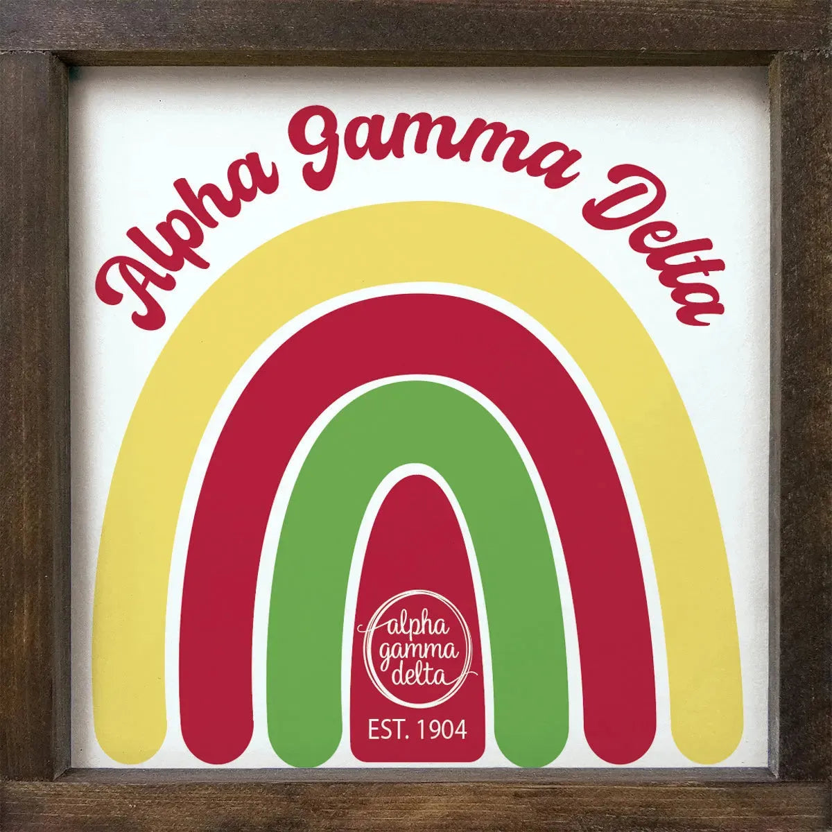Alpha Gamma Delta 12x12 Rainbow Wood Framed Sign Walnut Stain Wall Art & Signs