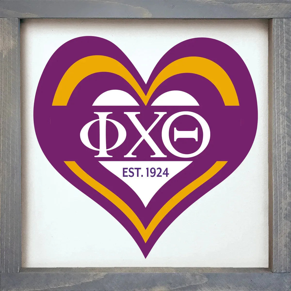Phi Chi Theta 12x12 Heart Wood Framed Sign Weathered Gray Wall Art & Signs