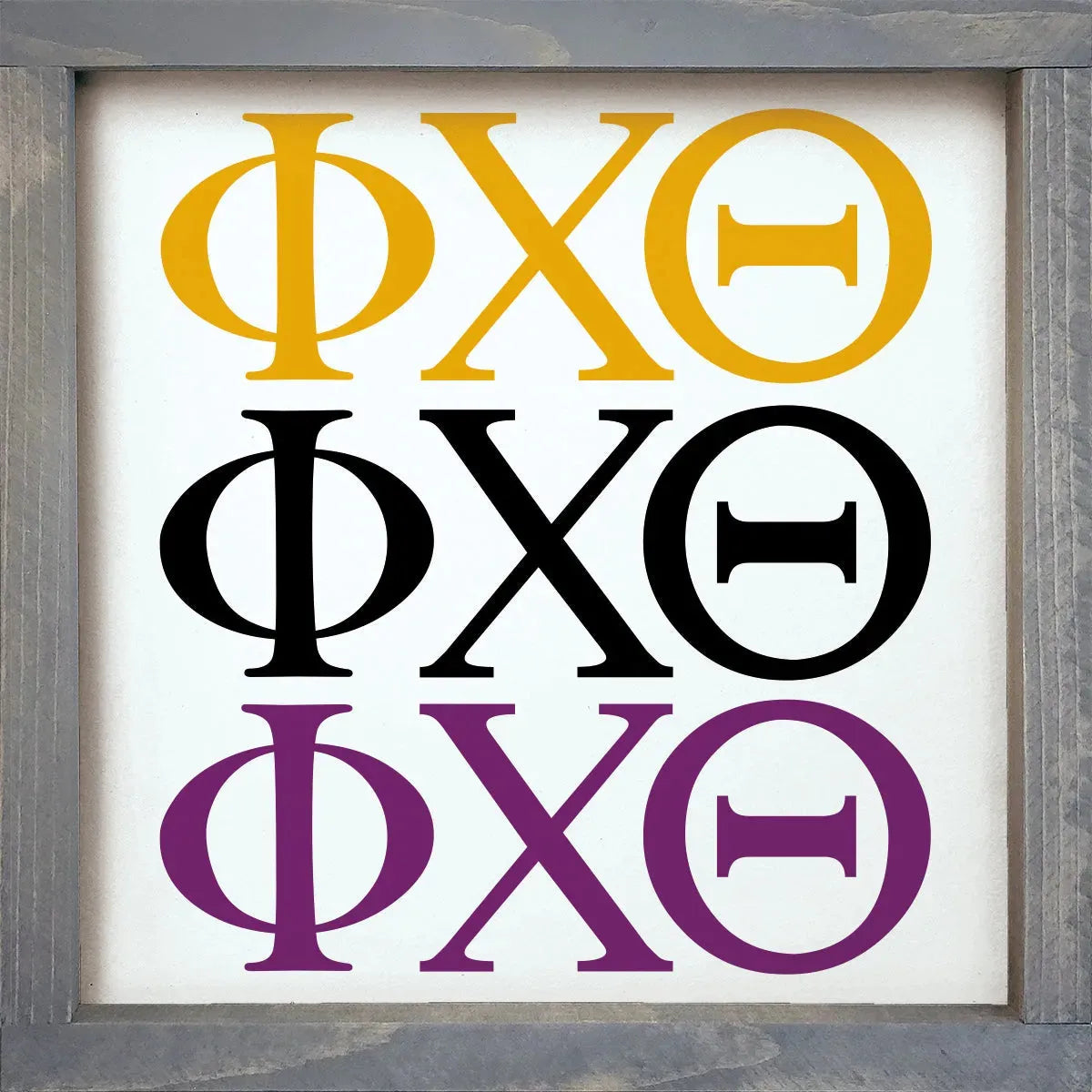Phi Chi Theta 12x12 Wood Framed Sign - Greek Letters Weathered Gray Wall Art & Signs