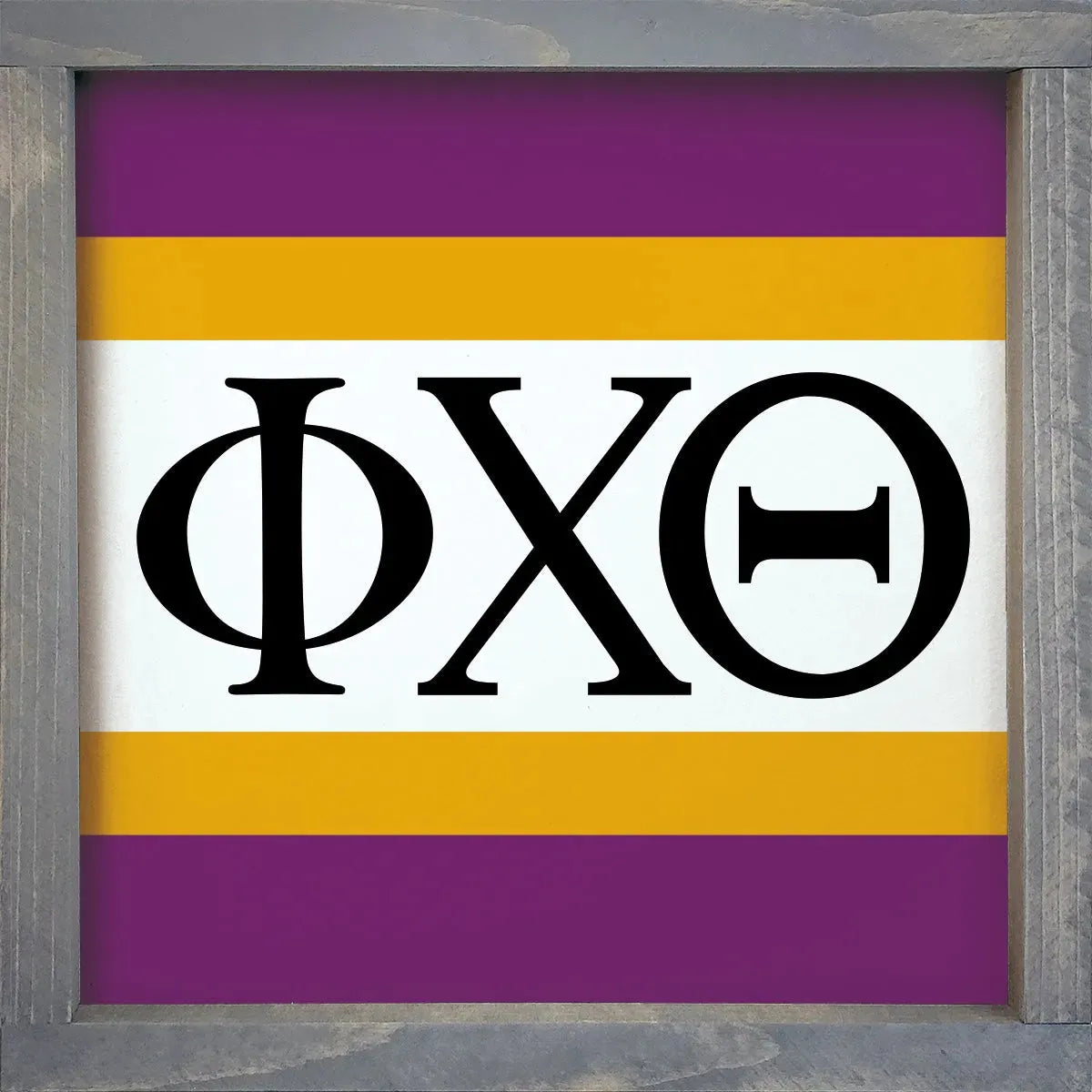 Phi Chi Theta 12x12 Wood Framed Sign - Stripes Weathered Gray Wall Art & Signs