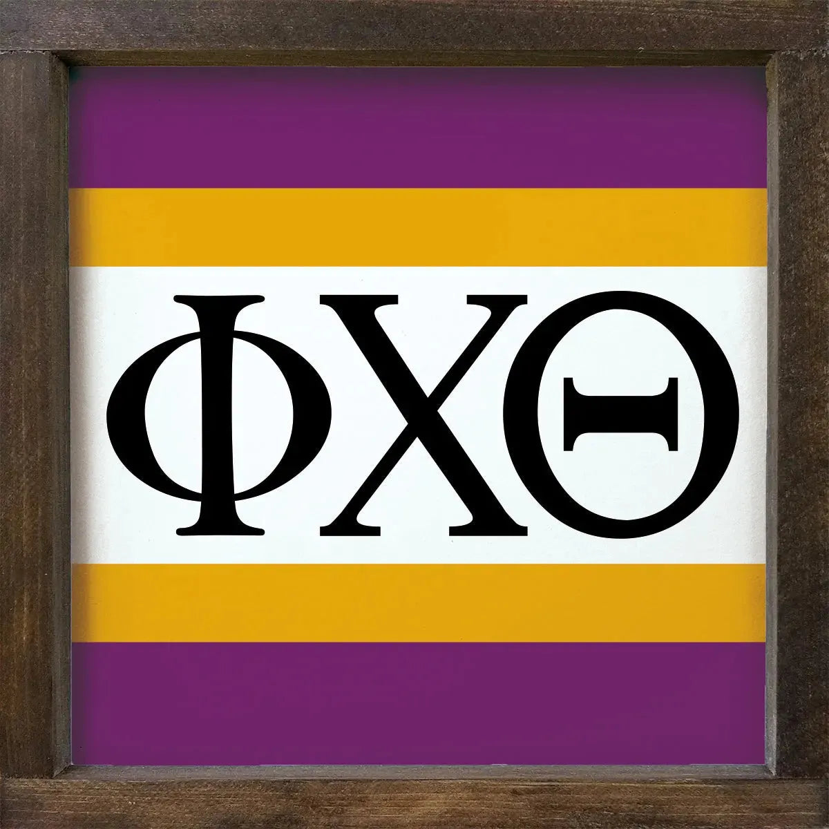 Phi Chi Theta 12x12 Wood Framed Sign - Stripes Walnut Stain Wall Art & Signs