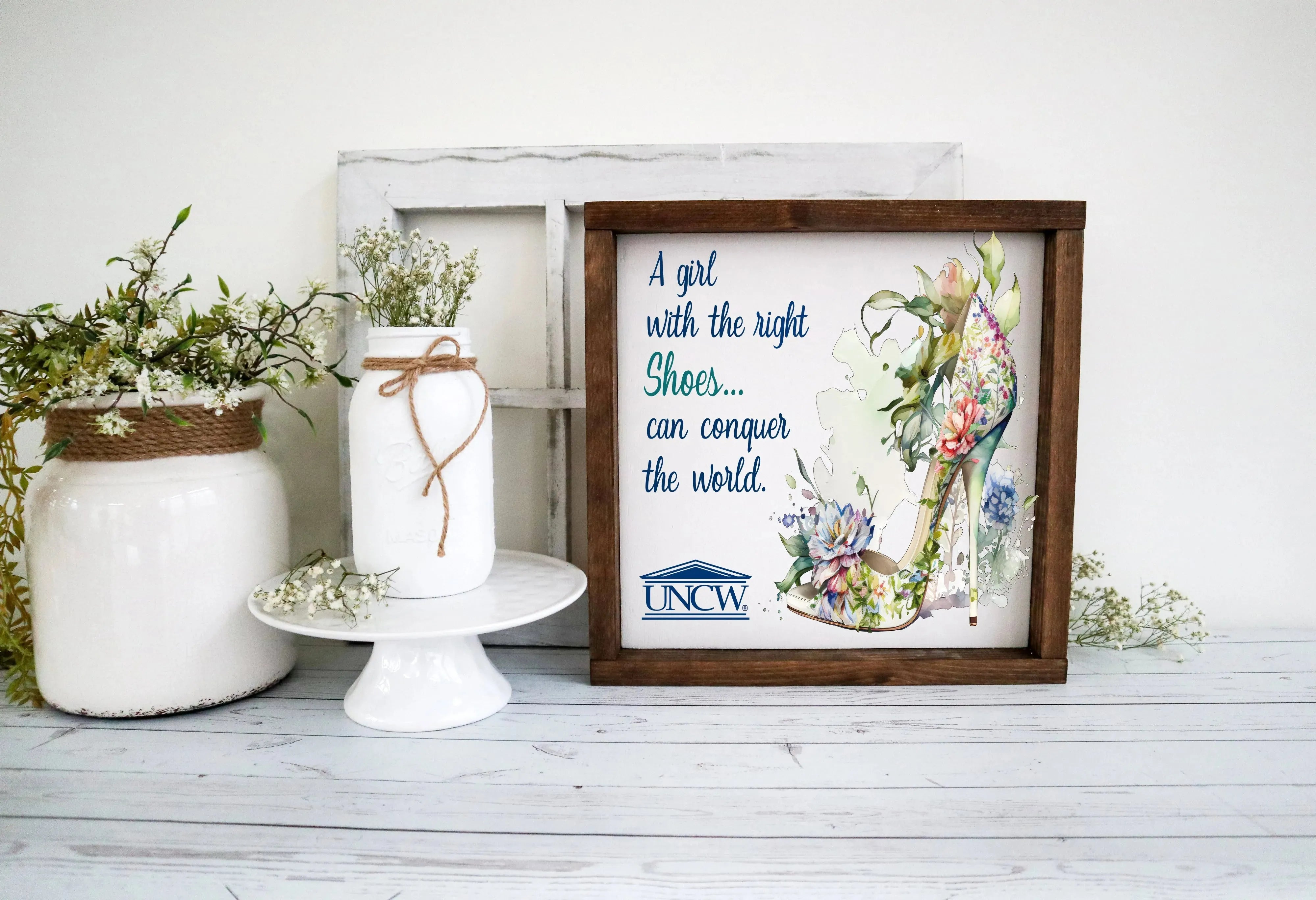 UNCW Wood Framed Sign - The Right Shoes - 12"x12" Wall Art & Signs