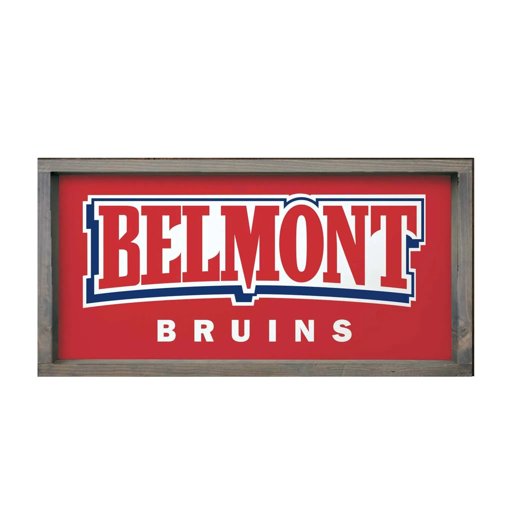 Belmont Bruins 12x24 Wood Framed Sign Red Weathered Gray Wall Art & Signs