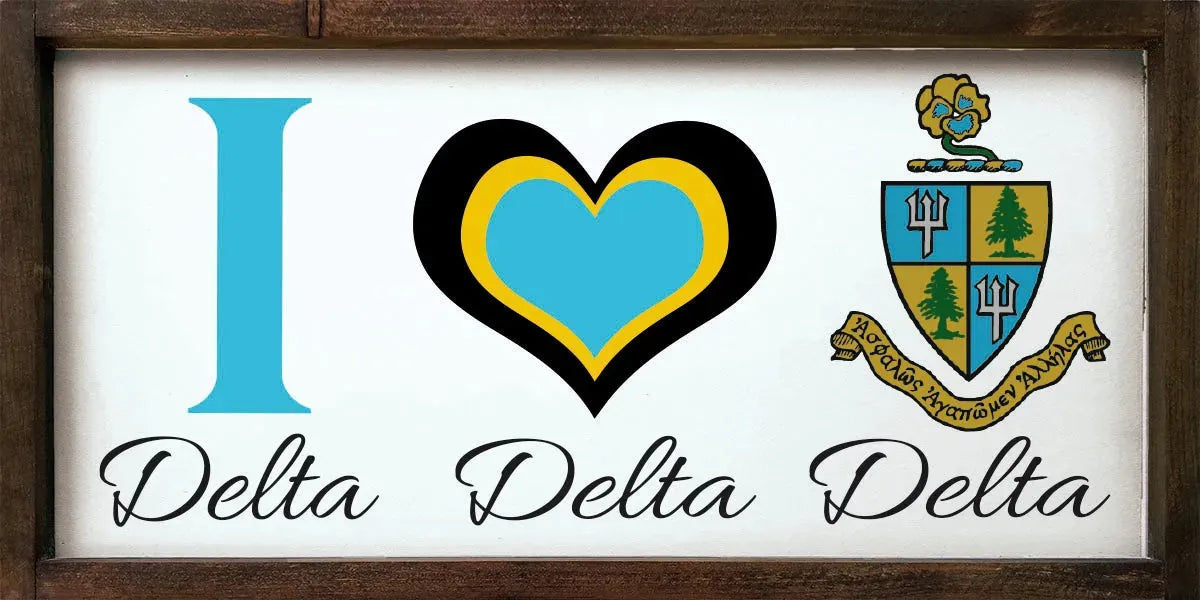 Tri Delta Large 12x24 Heart Wood Framed Sign "Heart" Walnut Stain Wall Art & Signs