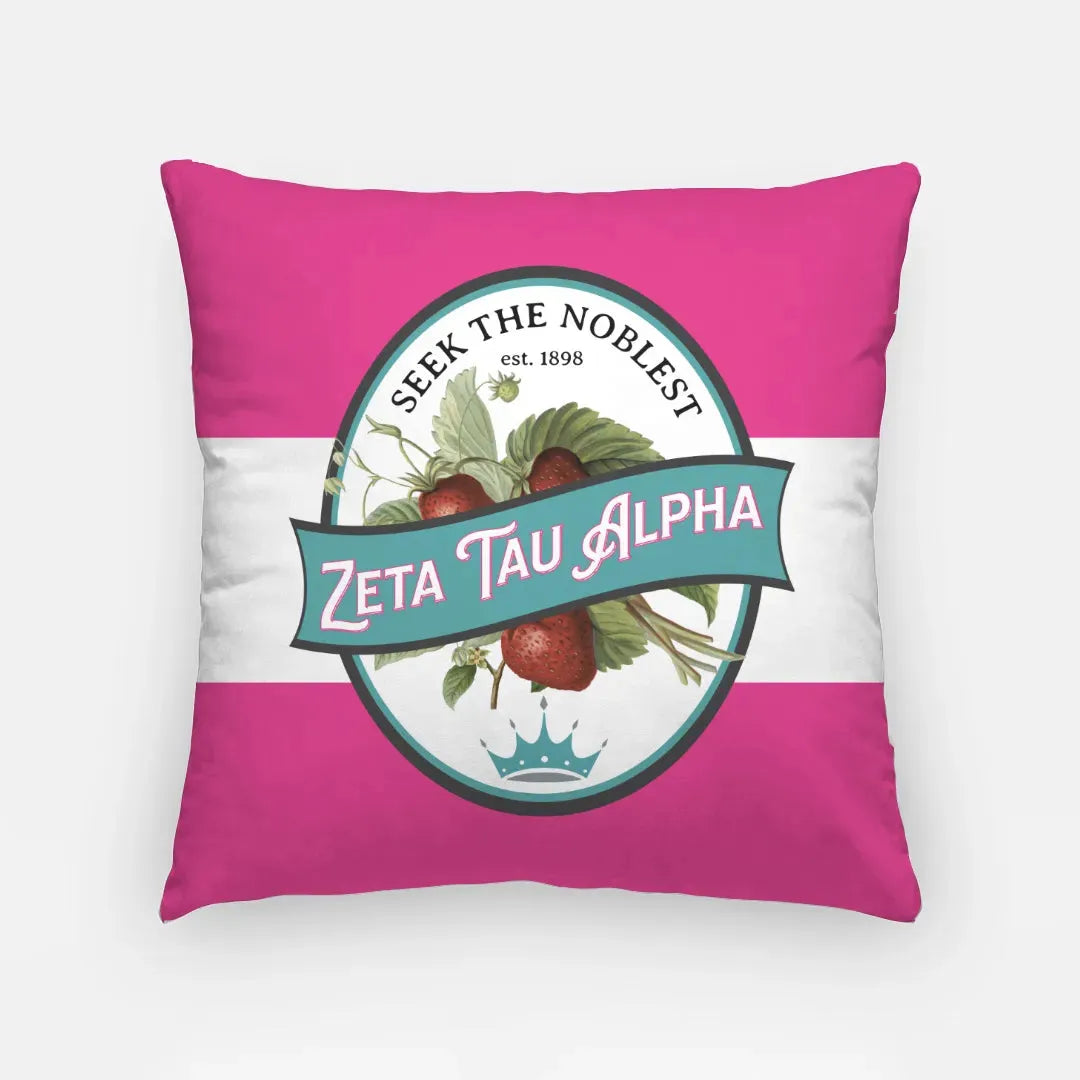 Zeta Tau Alpha Vintage Strawberry Throw Pillow Cover 18" Pillow Covers