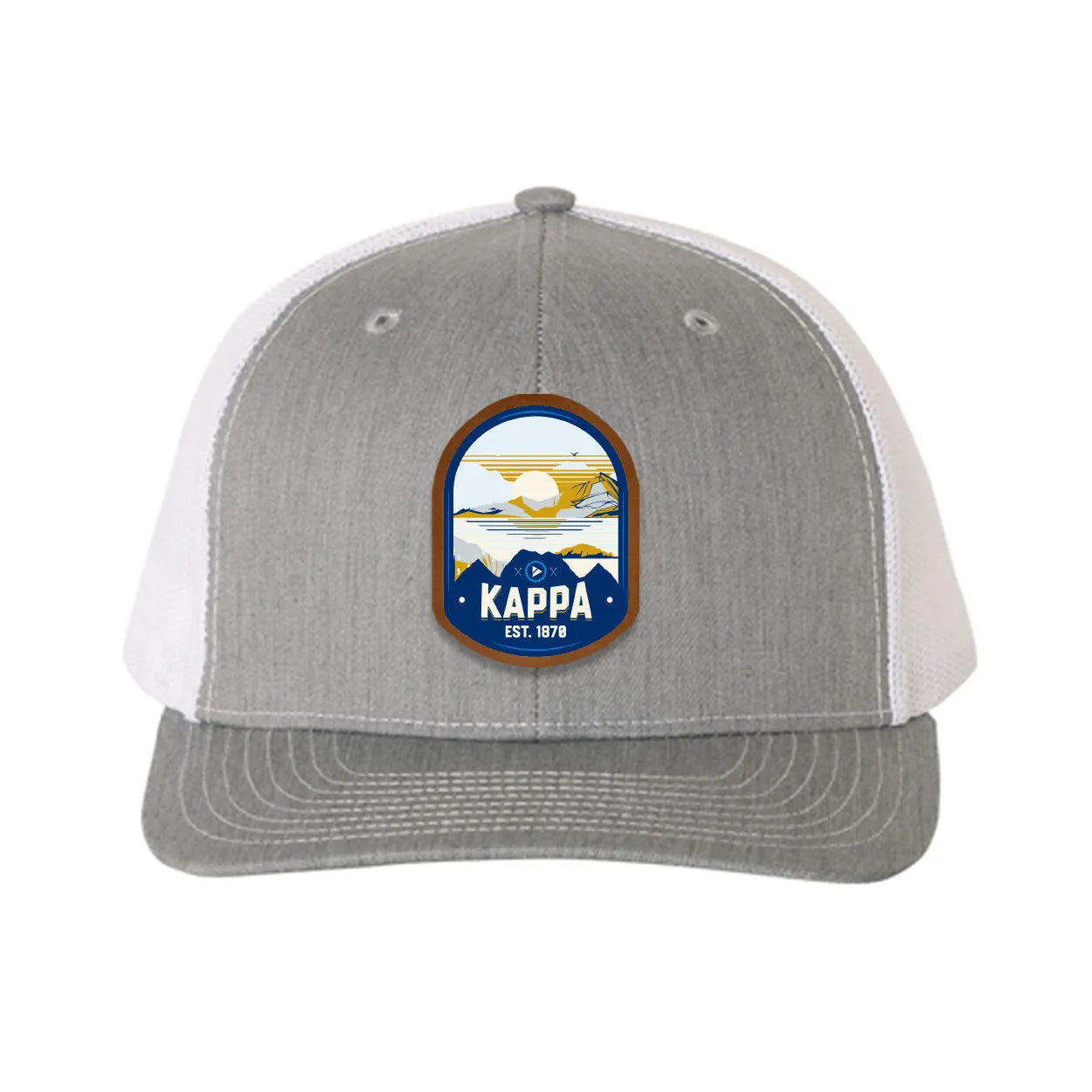 Kappa Kappa Gamma Richardson 112 UV Print Leatherette Patch Trucker Hat - Ventura Heather Gray White Trucker Hat