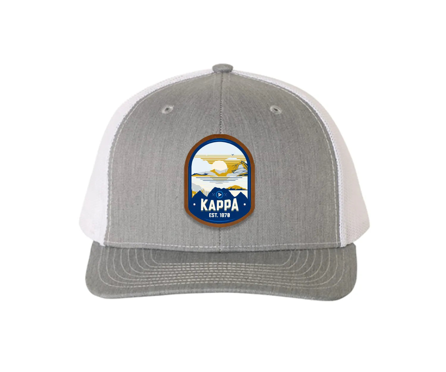 Kappa Kappa Gamma Richardson 112 UV Print Leatherette Patch Trucker Hat - Ventura Heather Gray White Trucker Hat