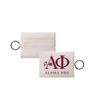 Alpha Phi Traditional Vegan Saffiano Leather Keychain Card Holder Bordeaux Travel Wallet