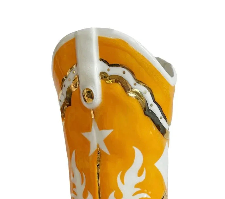 Cowboy Boot Vase with Gold Accent | Western Dorm Accessories - Campus Greek Fit