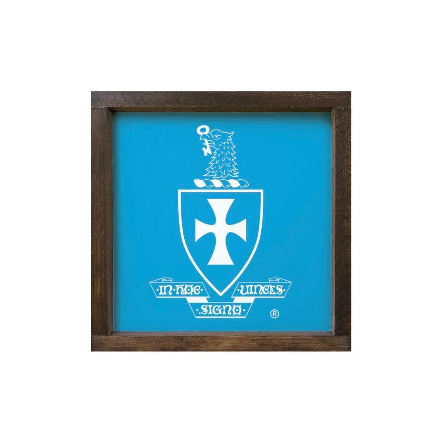 Sigma Chi 12x12 Wood Framed Sign - Coat of Arms Blue Walnut Stain Wall Art & Signs
