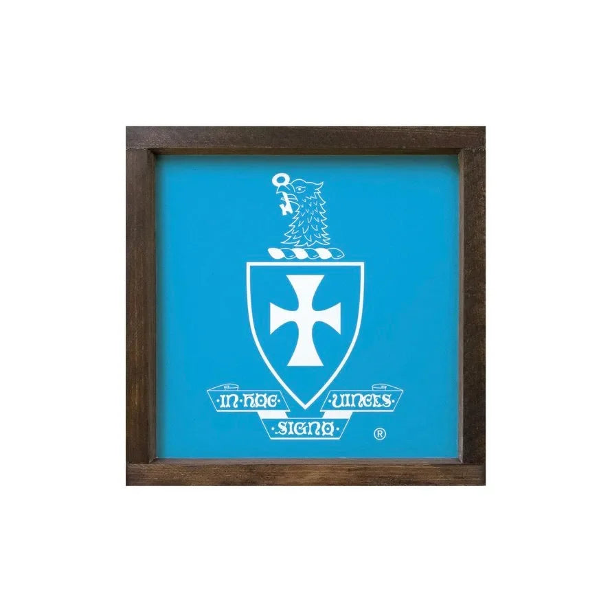 Sigma Chi 12x12 Wood Framed Sign - Coat of Arms Blue Walnut Stain Wall Art & Signs
