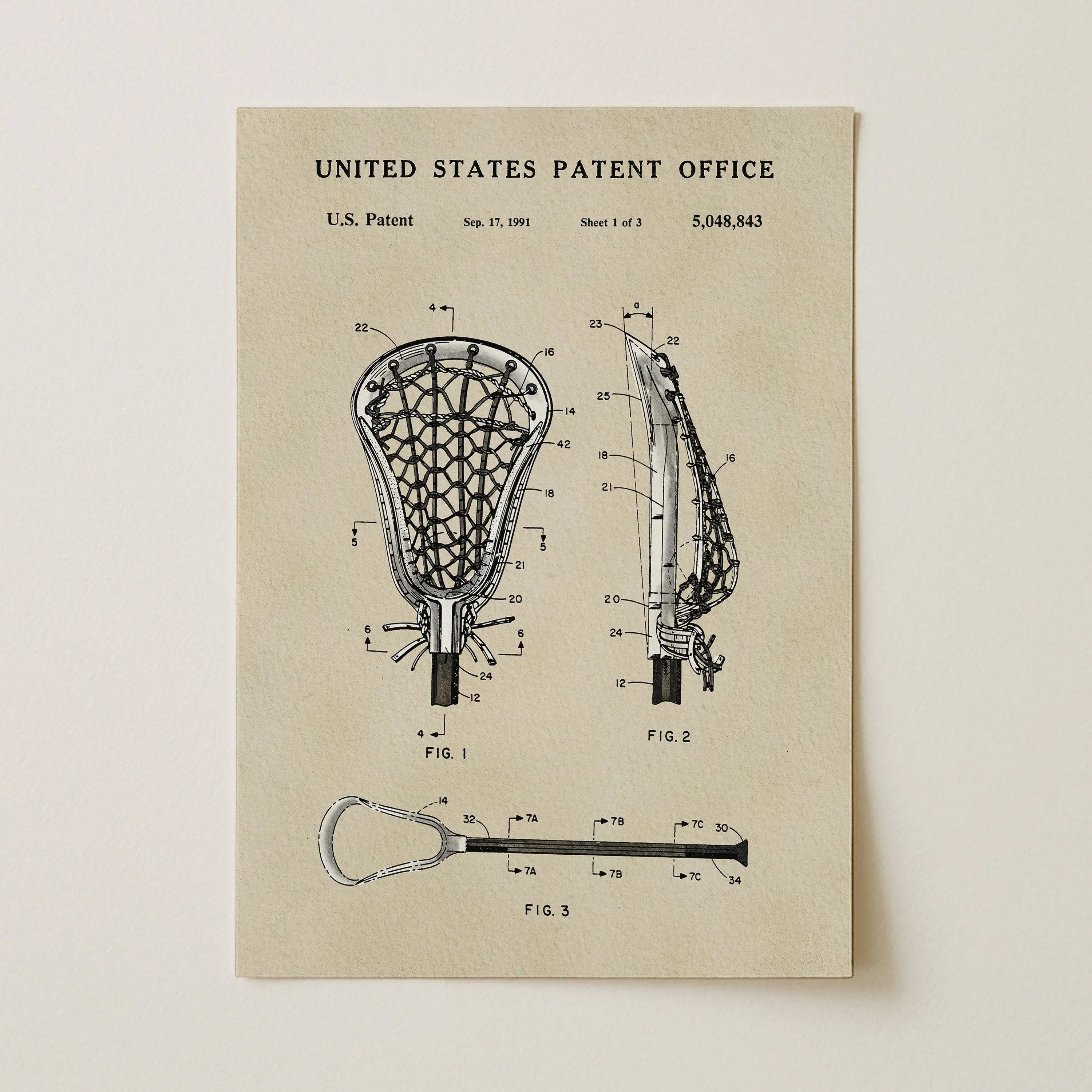 Modern Lacrosse Stick US Patent Art Print | Sports-Themed Dorm Decor