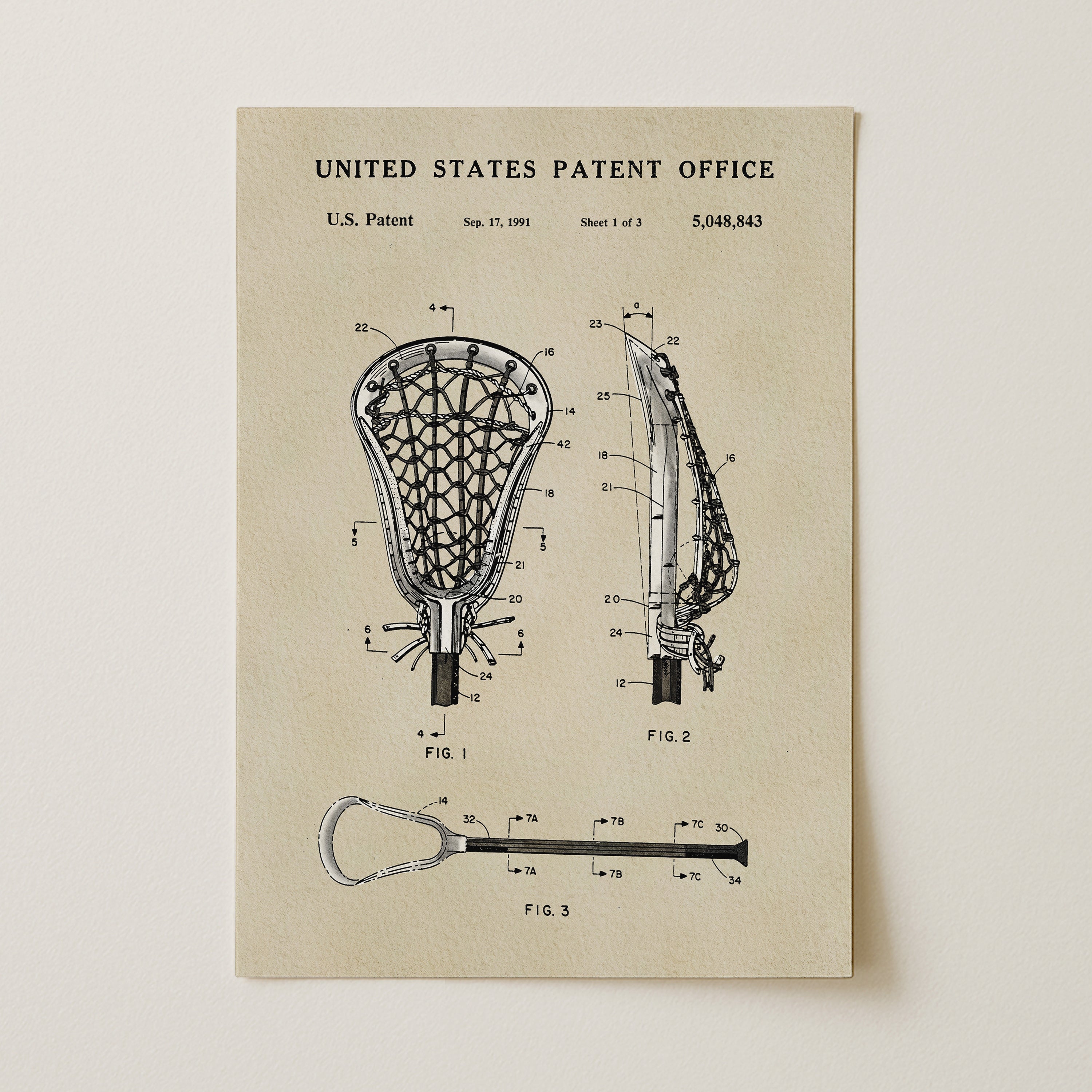 Modern Lacrosse Stick US Patent Art Print | Sports-Themed Dorm Decor
