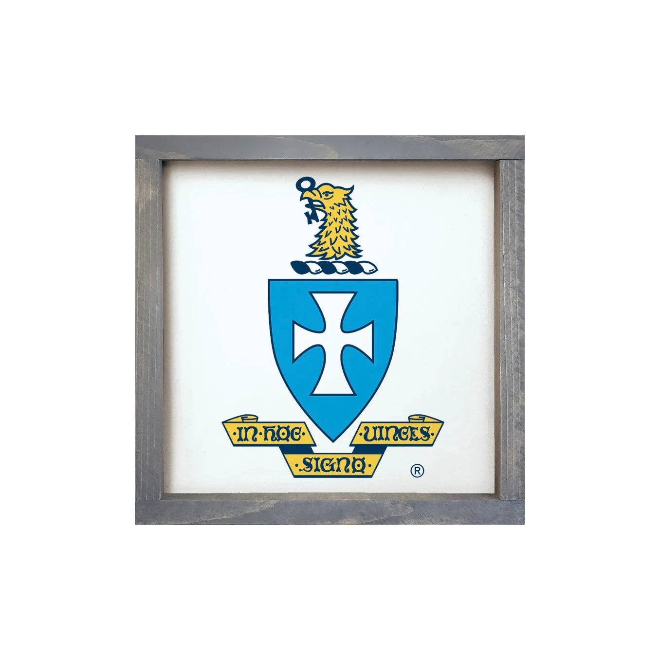 Sigma Chi 12x12 Wood Framed Sign - Coat of Arms White Weathered Gray Wall Art & Signs