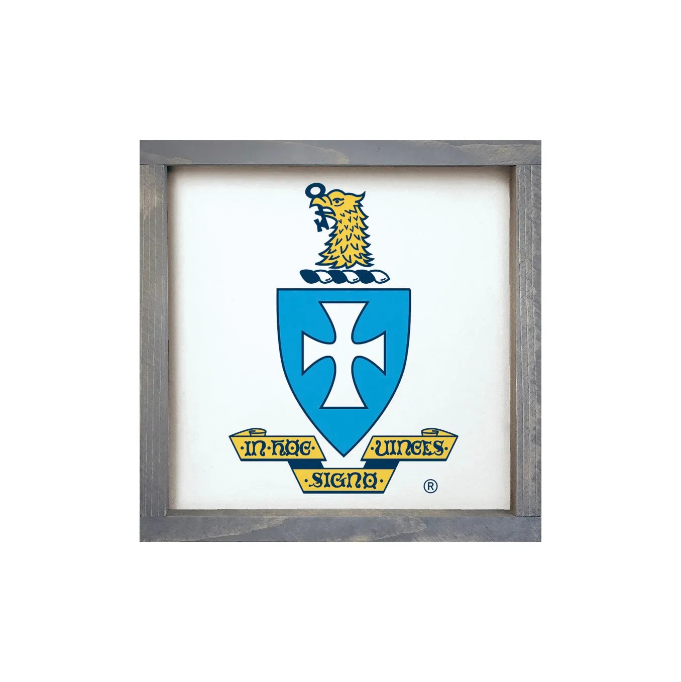 Sigma Chi 12x12 Wood Framed Sign - Coat of Arms White Weathered Gray Wall Art & Signs
