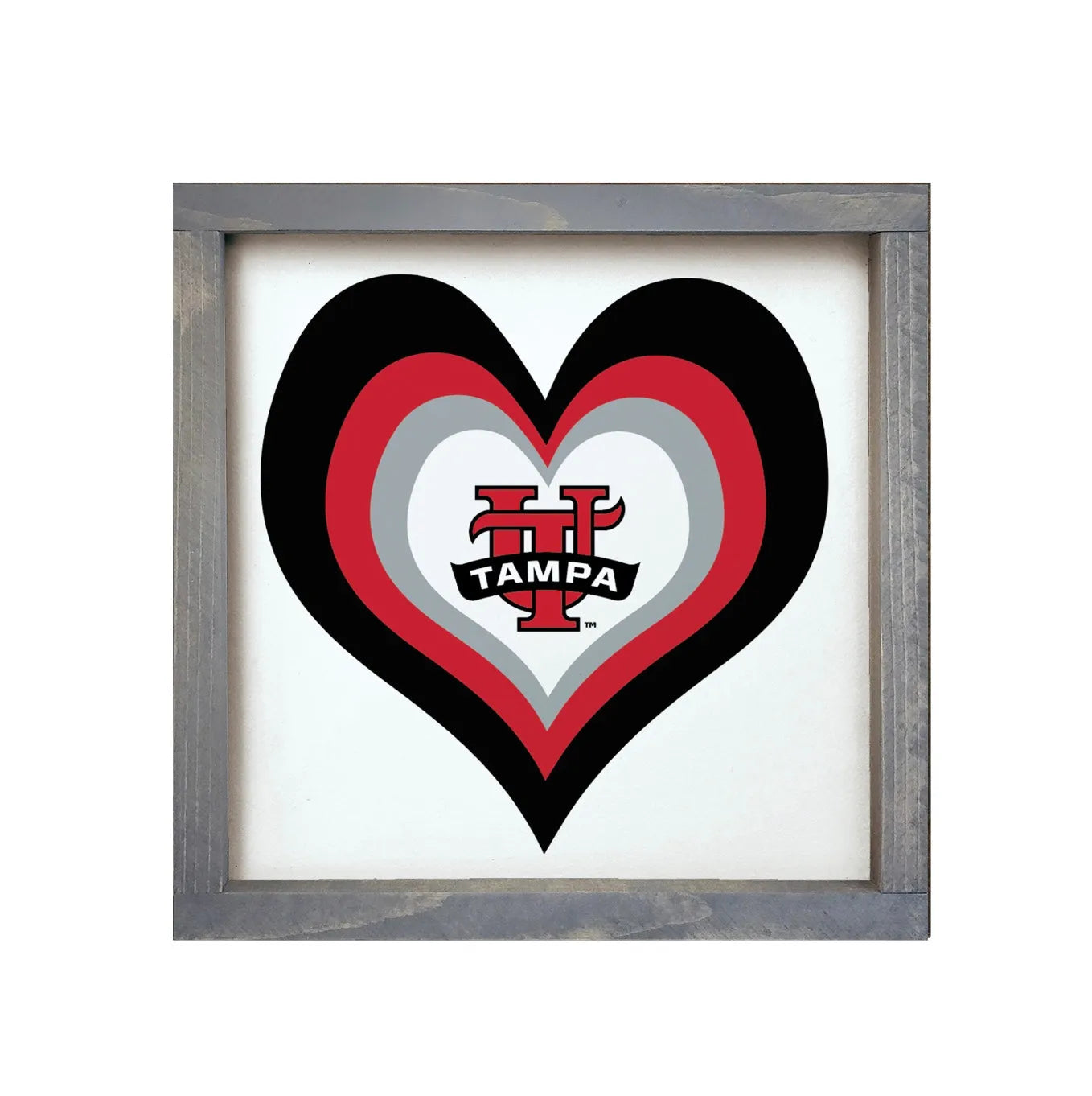 University of Tampa 12x12 Wood Framed Sign - Heart Weathered Gray Wall Art & Signs