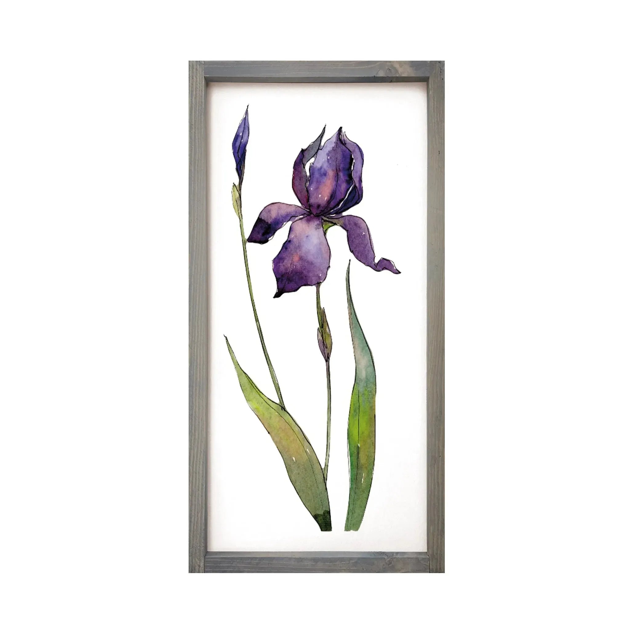 Purple Iris Art Framed Wood Sign - 12"x24" Weathered Gray Wall Art & Signs