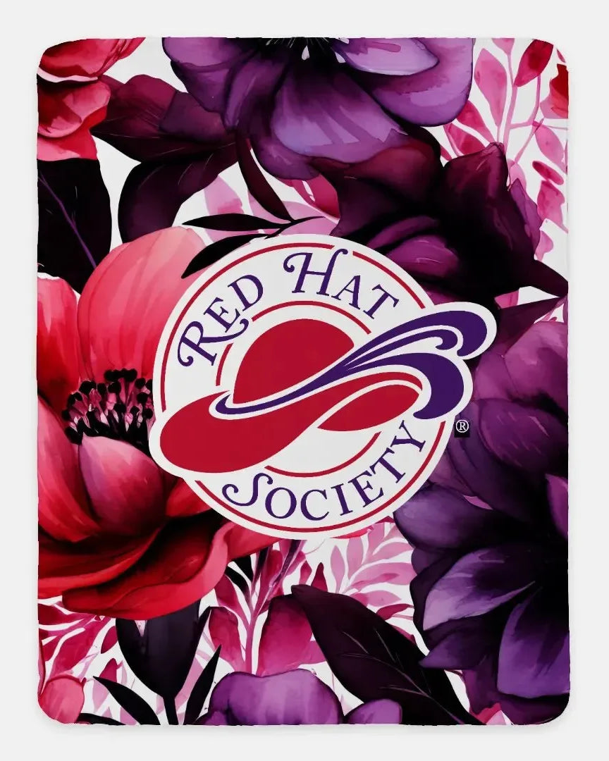 Red Hat Society Sherpa Blanket - Floral Series 1 - 60"x80" Throw Blankets
