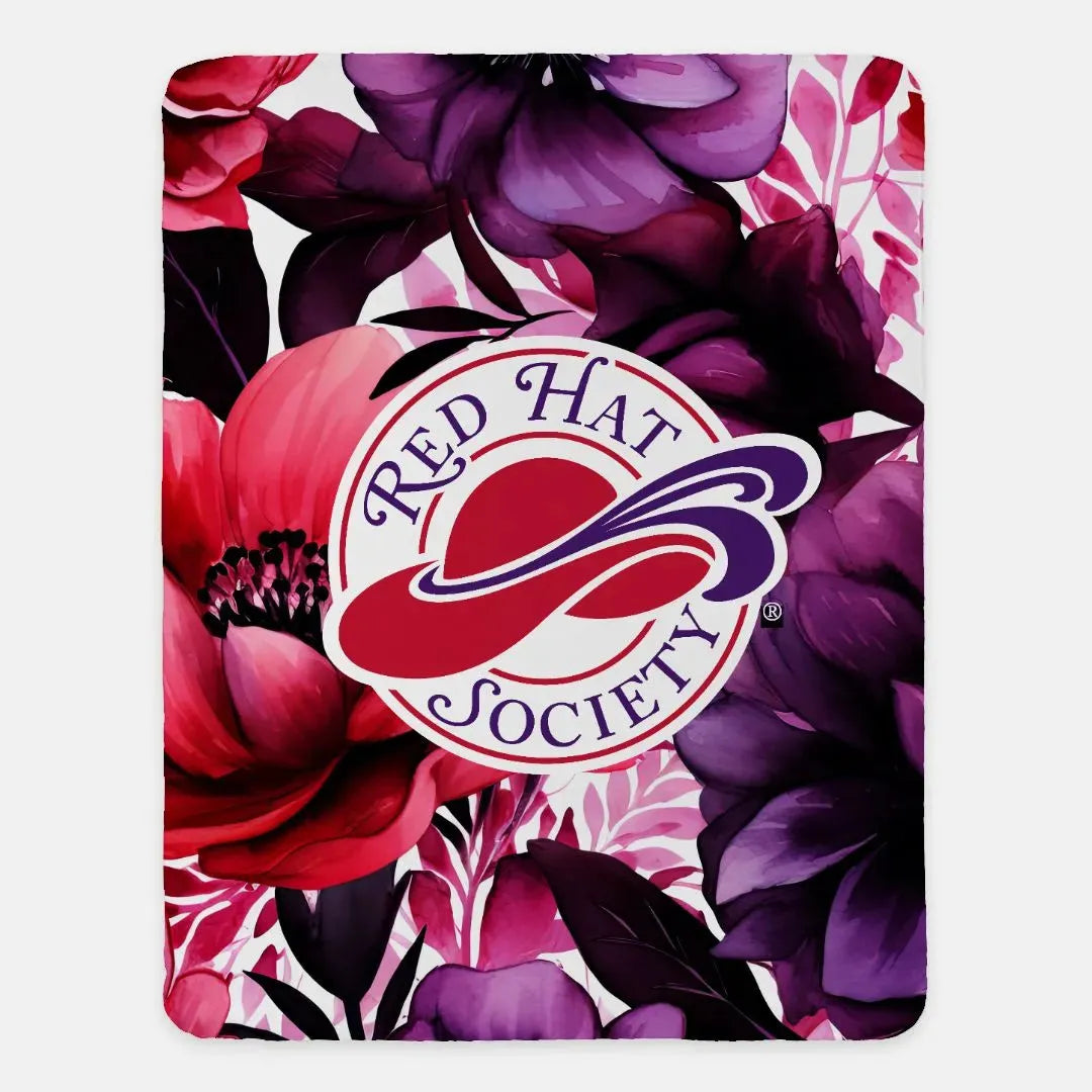 Red Hat Society Sherpa Blanket - Floral Series 1 - 60"x80" Throw Blankets