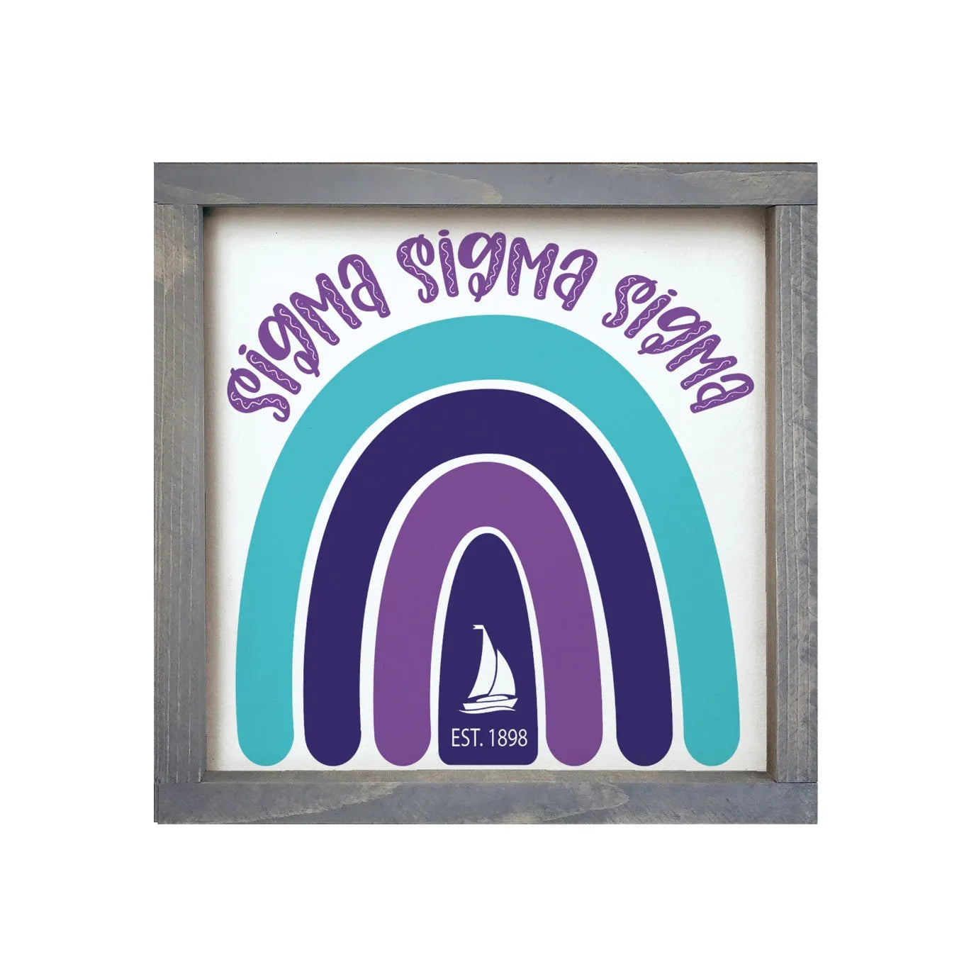 Tri Sigma 12x12 Wood Framed Sign - Rainbow Weathered Gray Wall Art & Signs