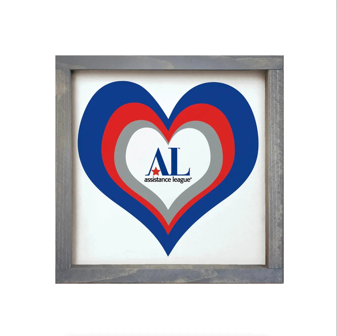 Assistance League 12x12 Wood Framed Sign - Heart Weathered Gray Wall Art & Signs