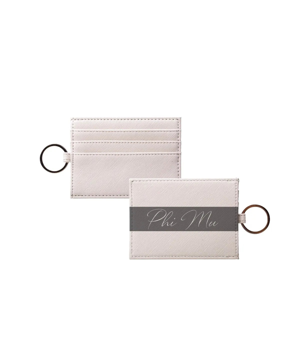 Phi Mu Vegan Saffiano Leather Keychain Card Holder - Modern Stripe Travel Wallet