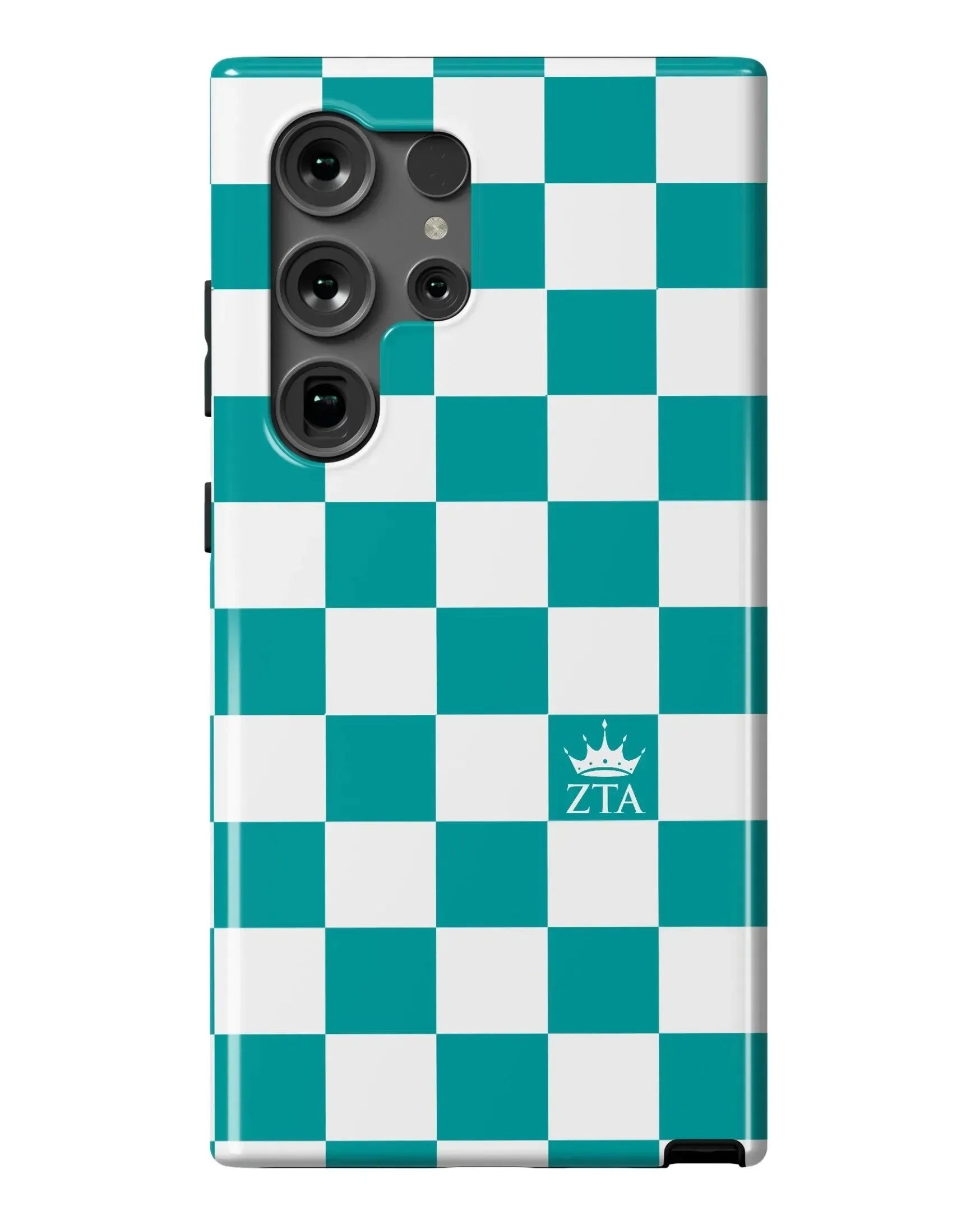 Zeta Tau Alpha Samsung Galaxy 24, 23 Mobile Phone Case - Turquoise Check Gloss Mobile Phone Cases