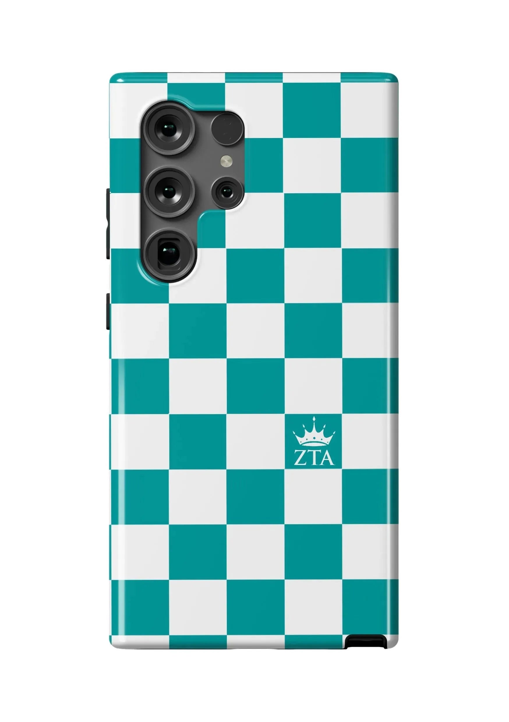 Zeta Tau Alpha Samsung Galaxy 24, 23 Mobile Phone Case - Turquoise Check Gloss Mobile Phone Cases
