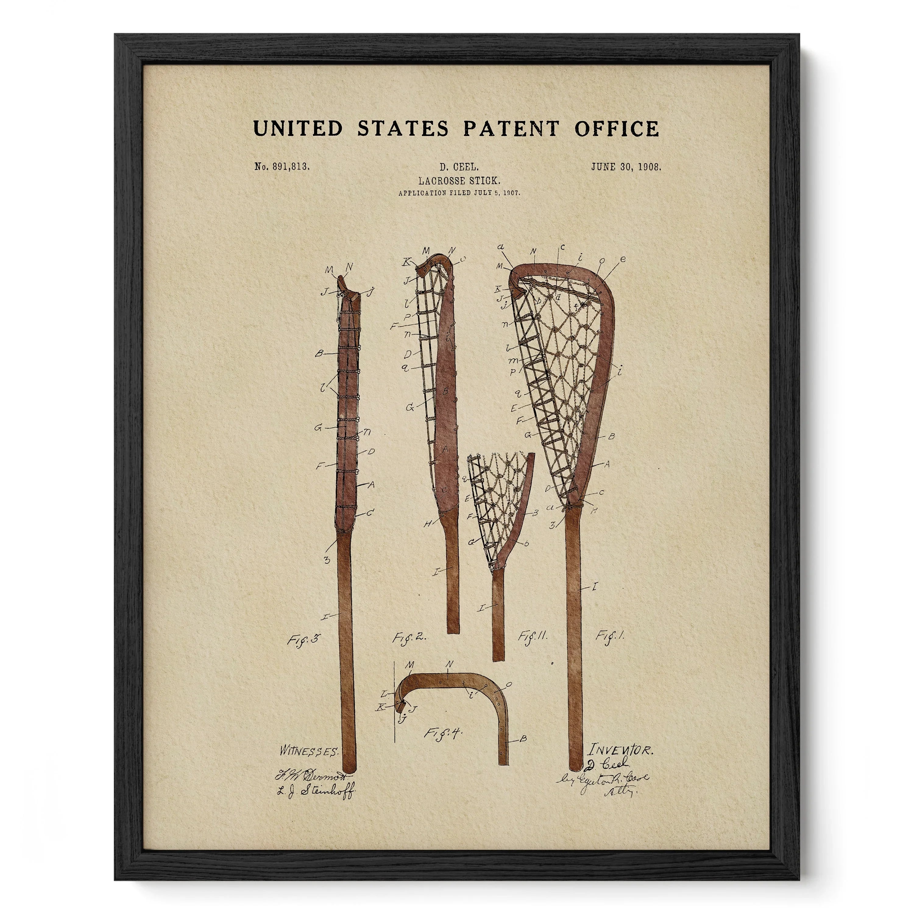 Original Lacrosse Stick US Patent Art Print | Sports-Themed Dorm Decor | Campus Greek Fit