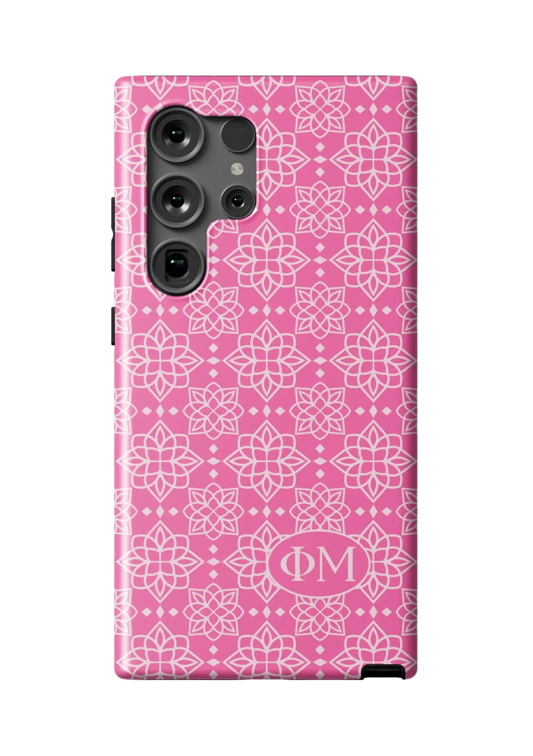 Phi Mu Samsung Galaxy 24, 23 Mobile Phone Case - Pink Ornate Matte Mobile Phone Cases