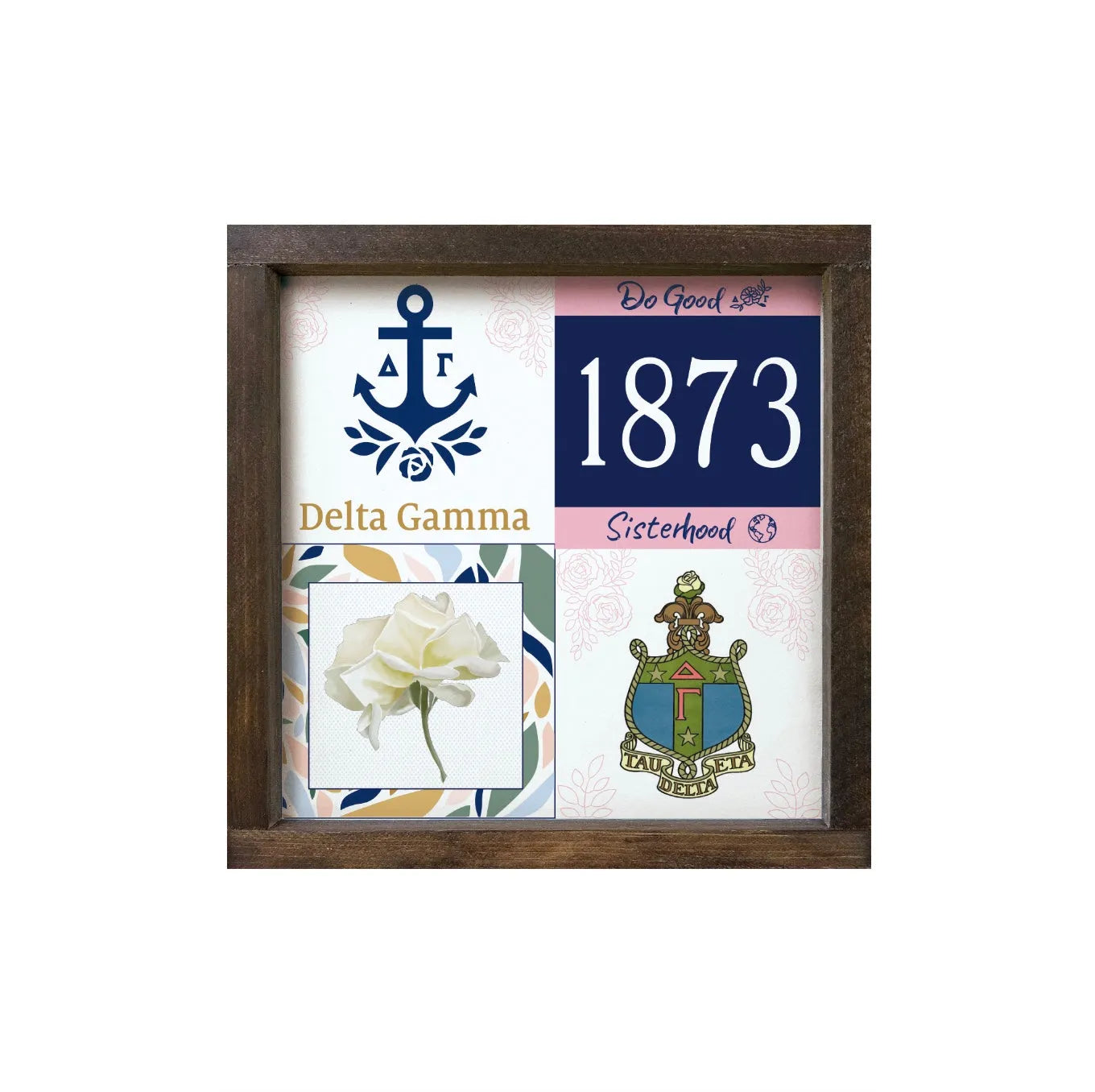 Delta Gamma 12x12 Wood Framed Sign - Color Block Walnut Stain Wall Art & Signs