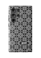 Alpha Omicron Pi Samsung Galaxy 24, 23 Mobile Phone Case - Black Ornate Matte Mobile Phone Cases