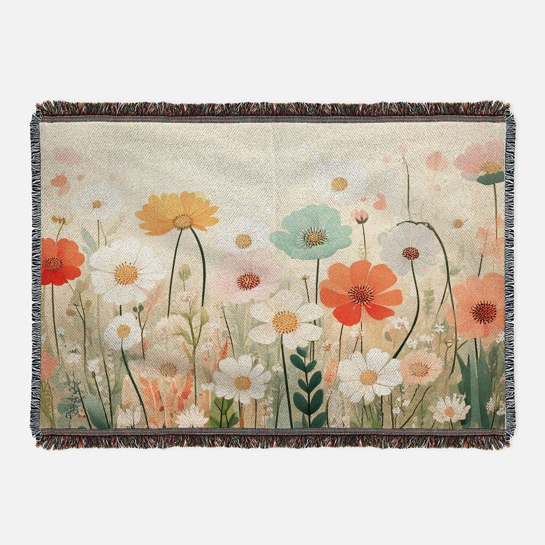 Boho Floral Woven Tapestry & Blanket Horizontal Decorative Tapestries
