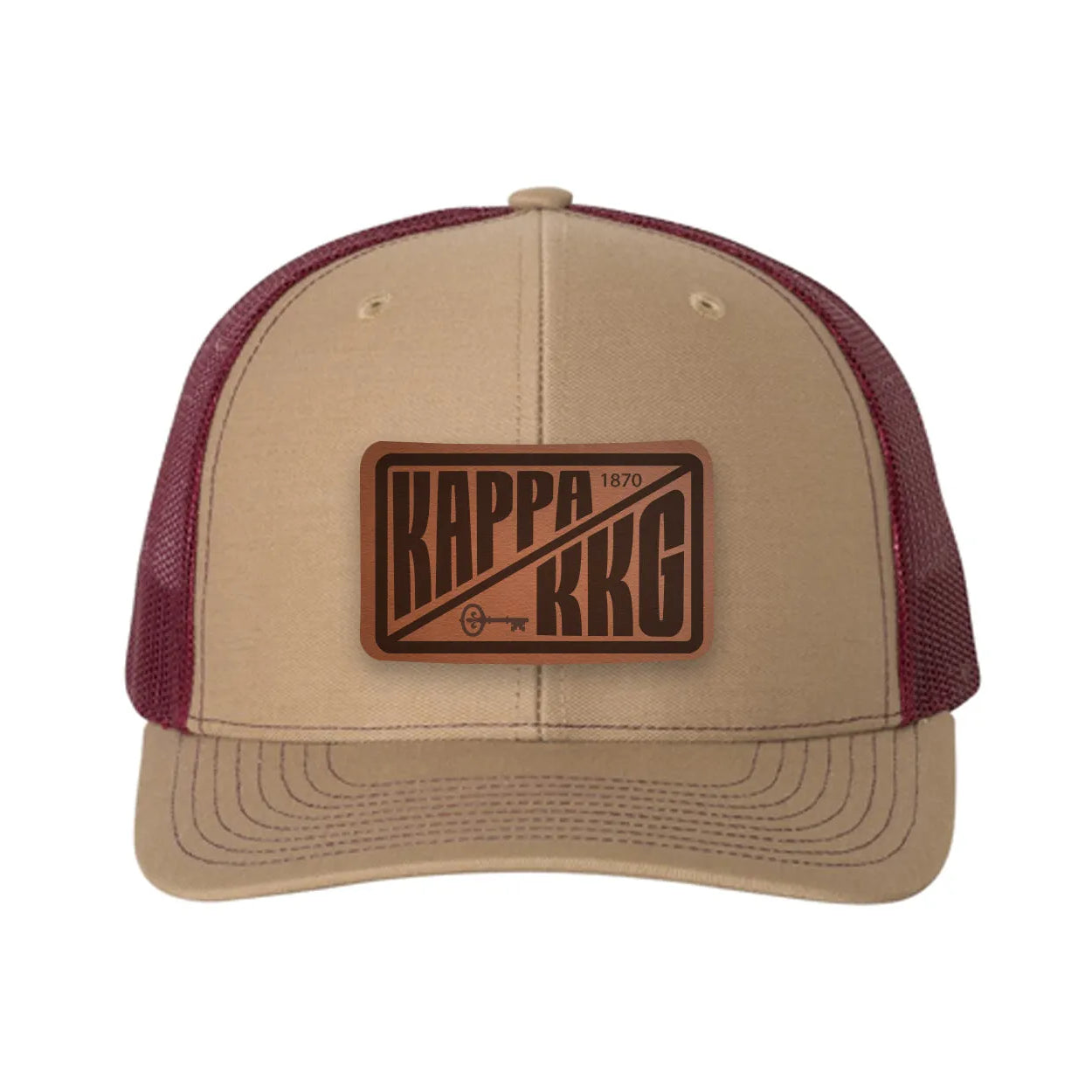 Kappa Kappa GammaRichardson 112 Leatherette Patch Trucker Hat - Divide Khaki Burgundy Trucker Hat