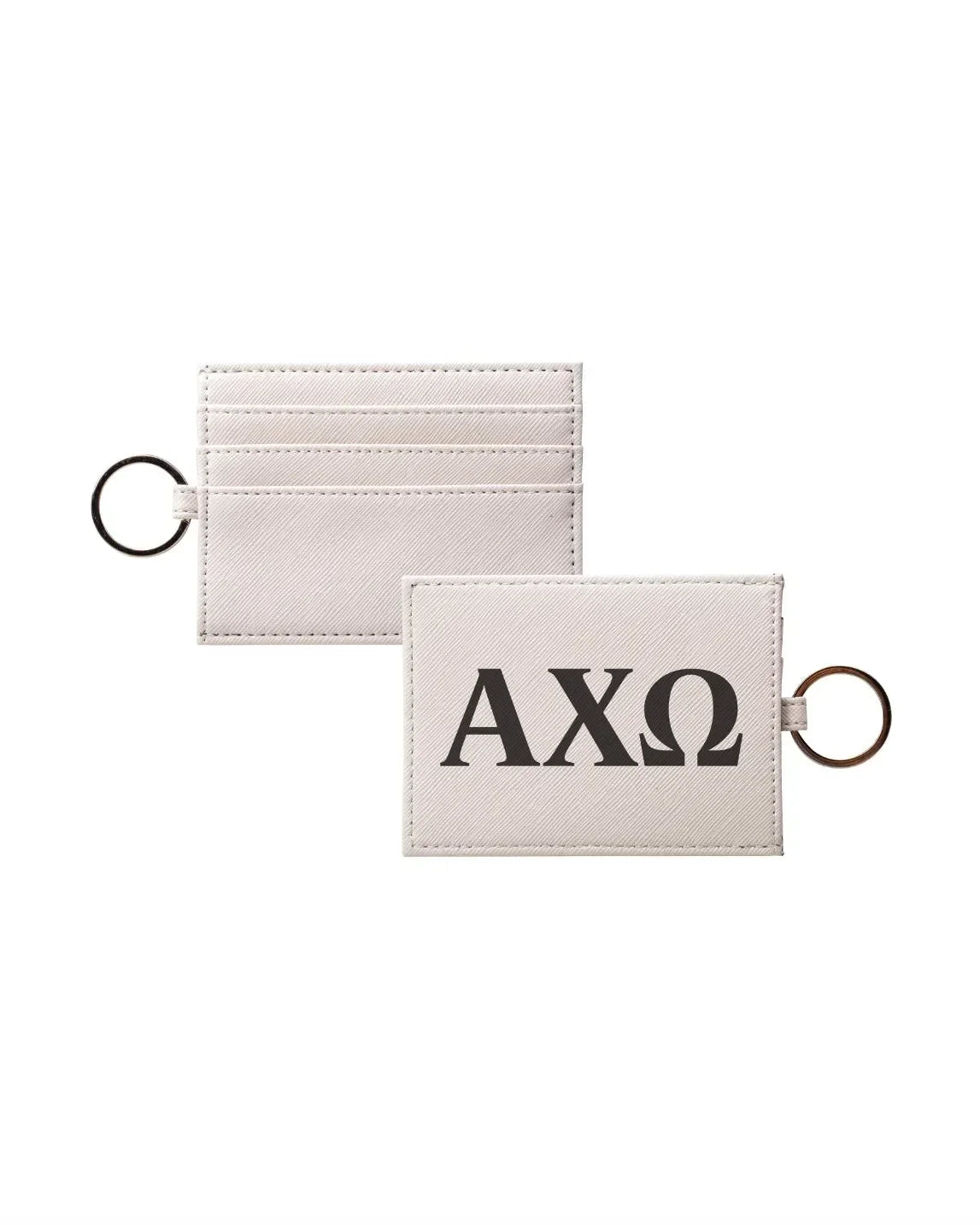 Alpha Chi Omega Vegan Saffiano Leather Keychain Card Holder Travel Wallet