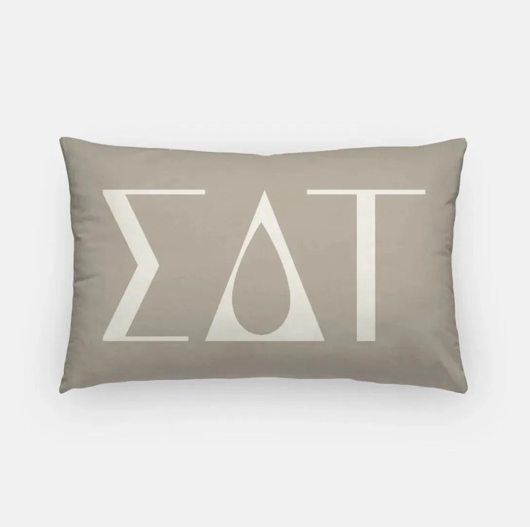 Sigma Delta Tau Lumbar Pillow Cover - Knockout Greek Letters Cafe Au Lait Pillow Covers