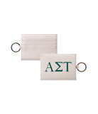 Alpha Sigma Tau Vegan Saffiano Leather Card Holder - Greek Letters Emerald Travel Wallet