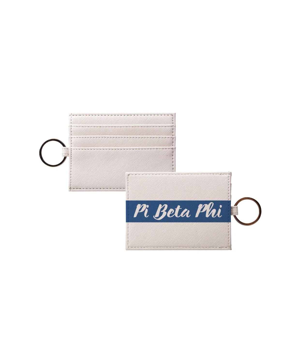 Pi Beta Phi Vegan Saffiano Leather Keychain Card Holder - Modern Stripe Blue Travel Wallet
