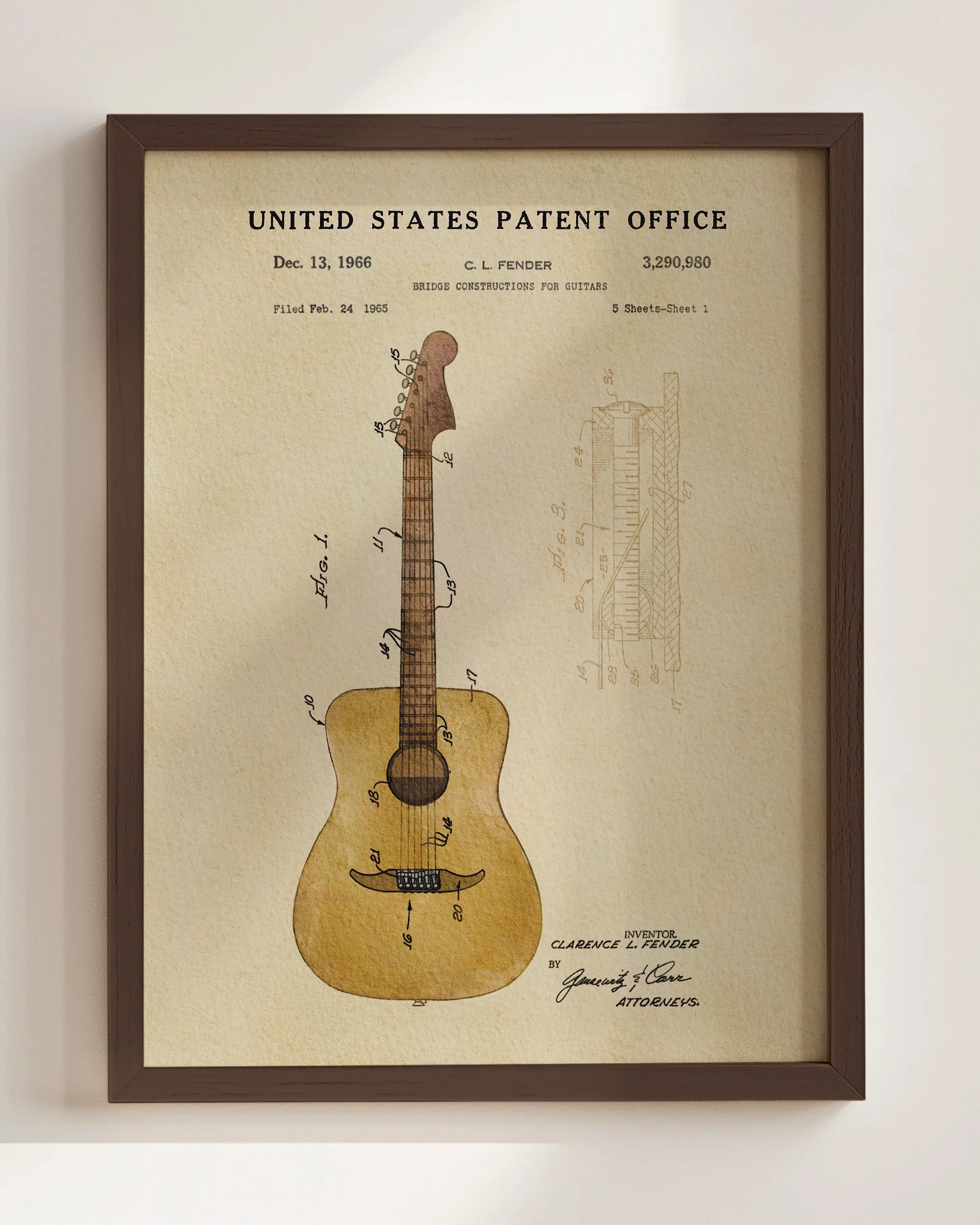 Acoustic Guitar US Patent Art Print | Music Themed Dorm Decor